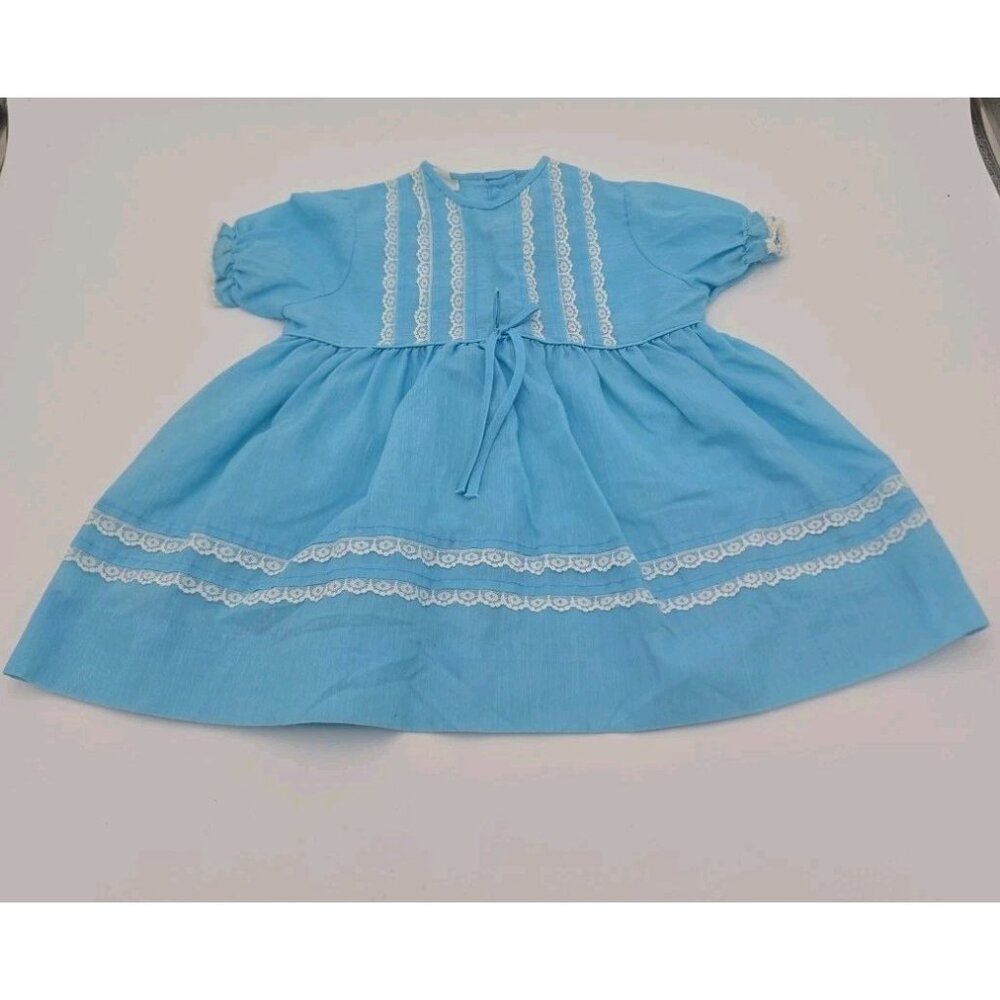1950s Vintage Swiss Baby Dress Sheer Blue Ruffle Lace Pleated Nylon Size 3‎ USA